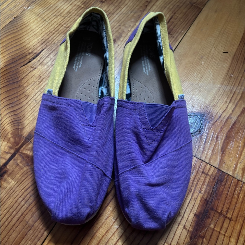 TOMS Yellow and Purple Canvas Slip-On Shoes